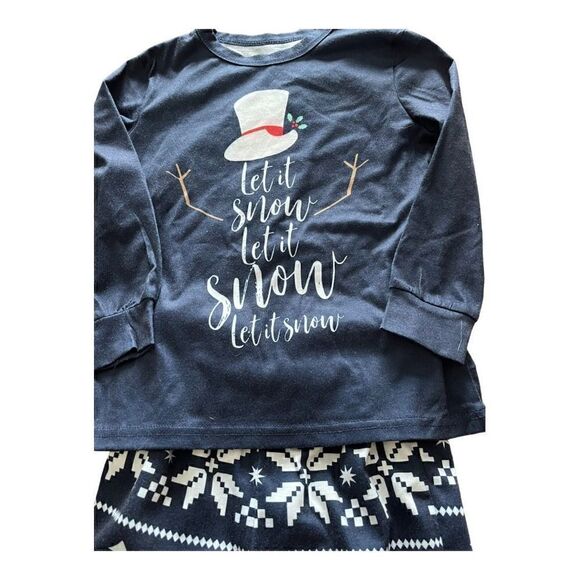Let It Snow Kid’s Christmas Pajamas 4-5T Navy & White - Picture 2 of 5
